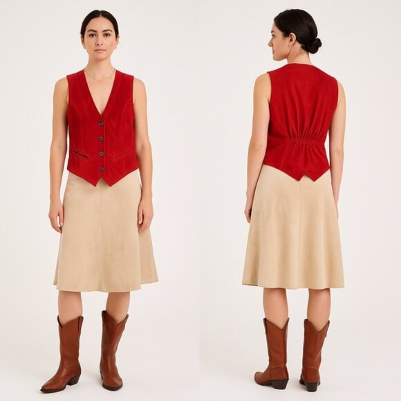 Vintage Suzy J Suede Leather Red Vest - Picture 1 of 5